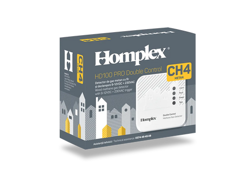 Detector de gaz metan cu fir și declanșare dublă 12VDC/230VAC – Homplex HD100 PRO Double Control